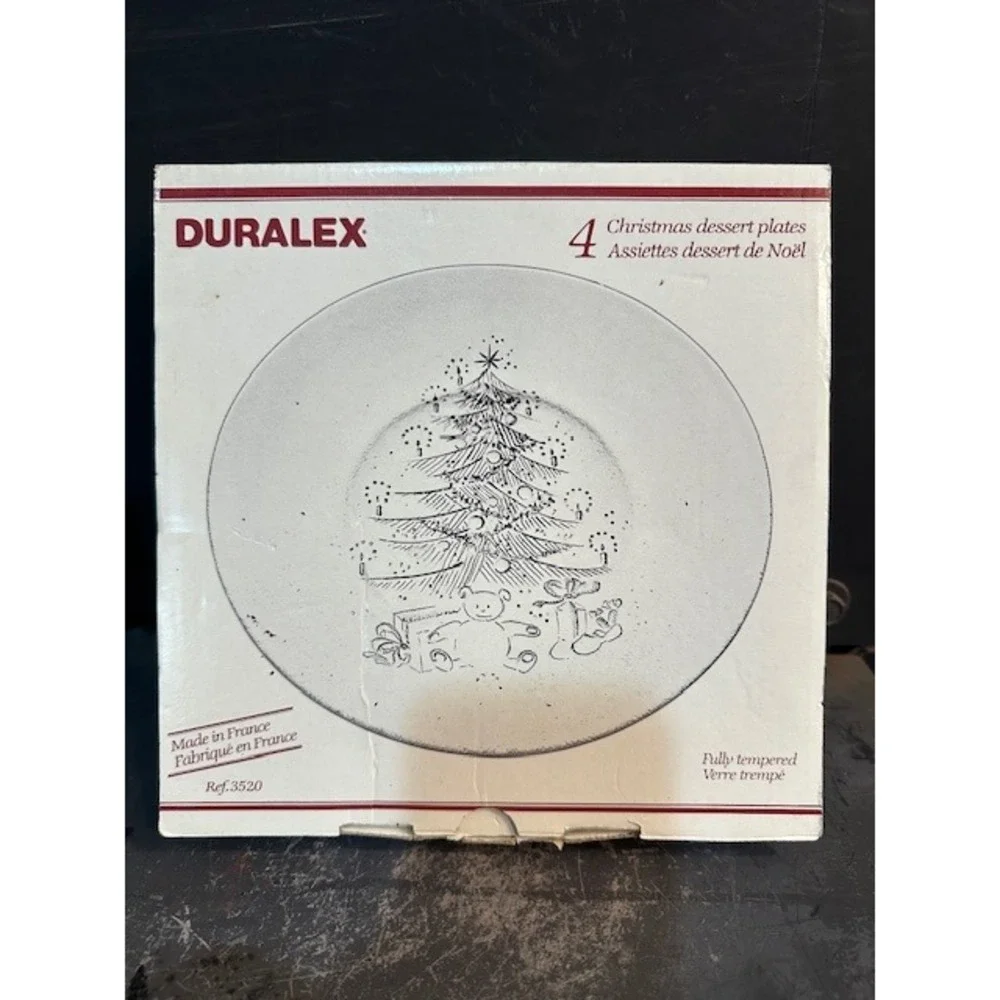 Duralex France Christmas Dessert Plates Set of 4 Tempered Glass‎ Tree Teddy Bear
